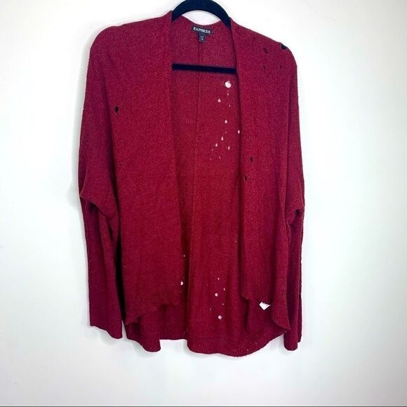 Express small maroon sweater distressed longsleeve - Picture 1 of 10